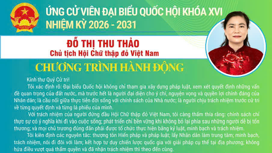 Chủ tịch Trung ương Hội Chữ thập đỏ Đỗ Thị Thu Thảo ứng cử đại biểu Quốc hội khóa XVI