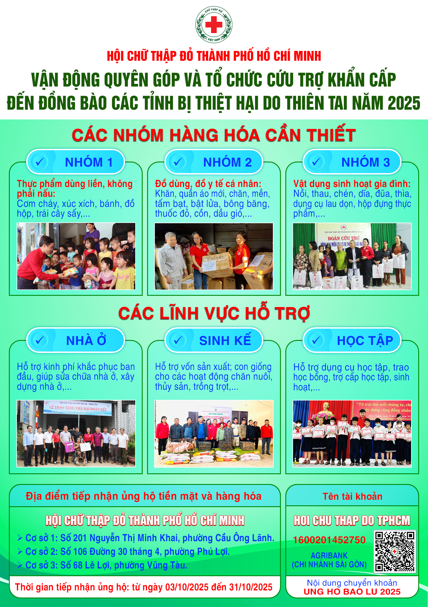 Vận động quyên góp và tổ chức cứu trợ khẩn cấp đến đồng bào các tỉnh bị thiệt hạn do thiên tai năm 2025